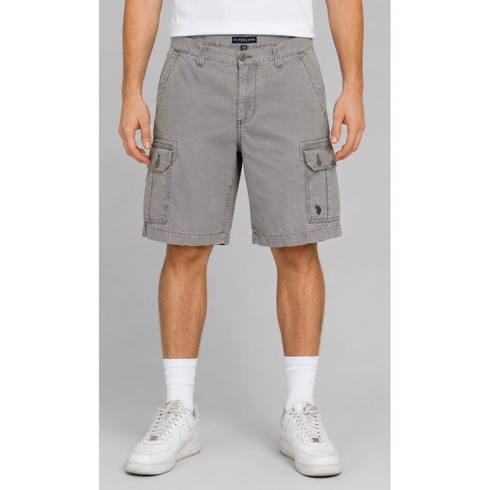 US Polo Assn Mens Gray Cotton Cargo Shorts Size 36 Military Style Utility Casual